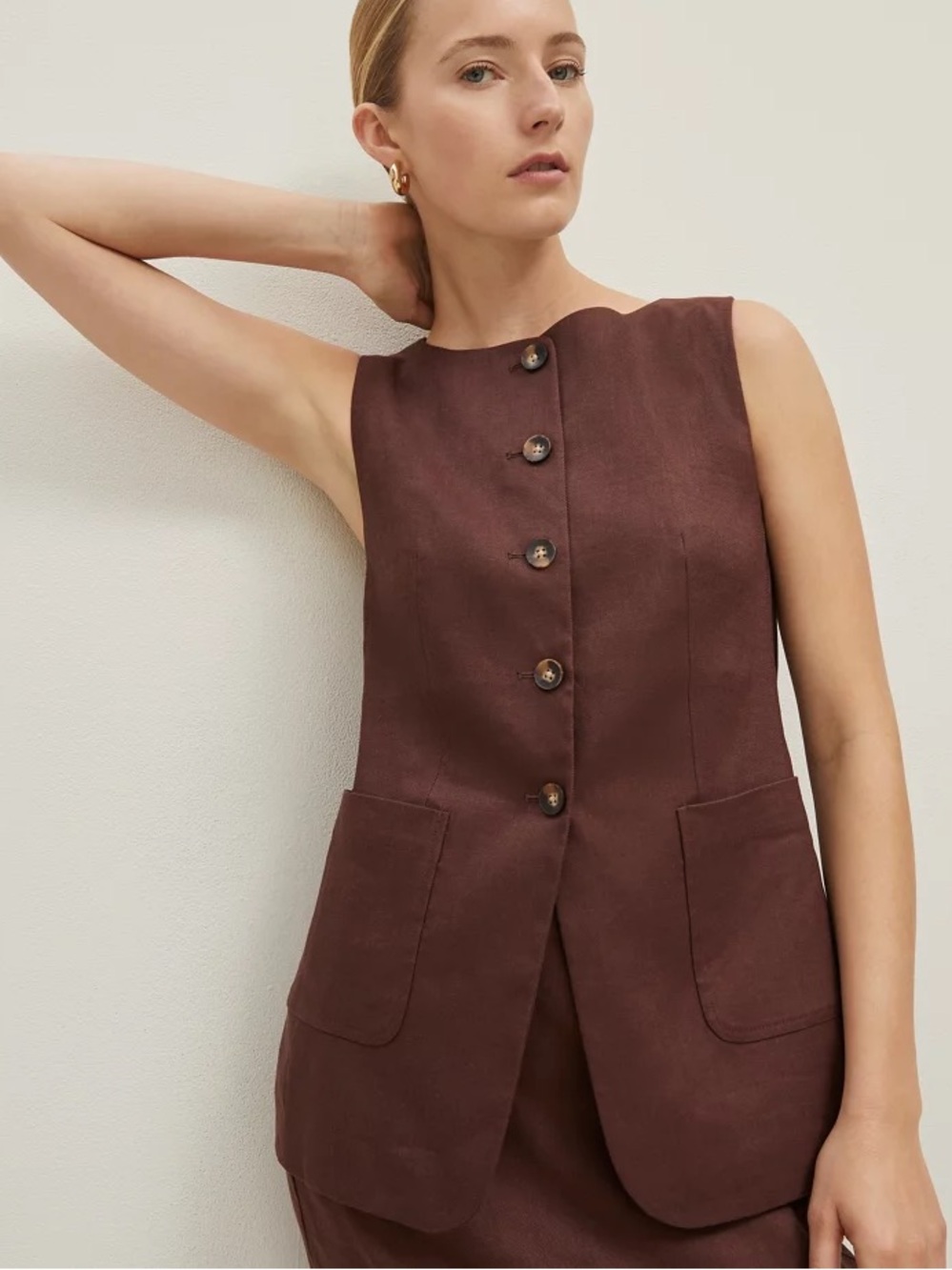 Ann Taylor The Long Crew Vest in Linen Twill Rich Walnut